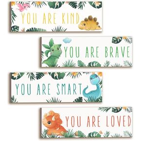 UBTKEY Dinosaur Room Decor for Boys, Dinosaur Wall Decor for Boys Nursery Room Bedroom, 4 Pieces Inspirational Dinosaur Wall Art Wall Decorations for Boys Room Classroom Bedroom