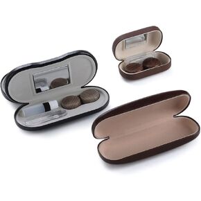 【3 عبوات】مجموعة أدوات سفر وعدسات لاصقة 2 في 1 مع حقيبة نظارات إضافية وحقيبة عدسات لاصقة, بني فاتح, موديرن مينيماليست in Kuwait