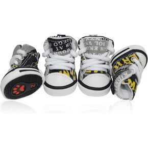 Pet Dog Shoes, BESUNTEK 4Pcs Puppy Canvas Sport Sneaker Boots for Outdoor Walking and Sports, Non-Slip Paw Protective Cover with Graffiti Design for Hot Pavement and Casual (Gray, 1) in Kuwait