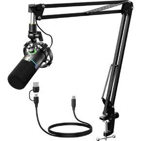 MAONO XLR/USB Dynamic Microphone Kit, RGB Podcast Mic with Software, Mute, Gain Knob, Volume Control, Boom Arm for Streaming, Gaming, Voice-Over, Recording-PD200XS Black in Saudi Arabia