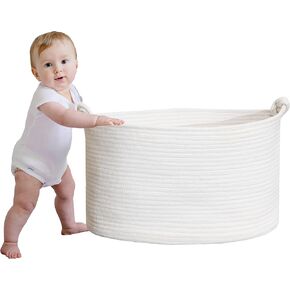 Norheirui Extra Large Blanket Basket 19.7"x13.1"x11.1", Woven Baby Laundry Hamper, Cotton Rope Blanket Basket for Nursery, Living Room, Laundry, Bedroom, Delicate Handle, White in Kuwait