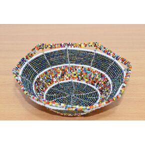 وعاء سلكي أفريقي صغير مطرز - وعاء مجوهرات ماساي - مصنوع يدويًا في كينيا - 6 بوصات، أخضر معدني in Kuwait