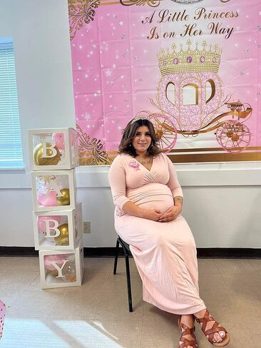 Mocsicka Little Princess Baby Shower Backdrop Pink Princess Carriage Gold Crown Background Vinyl 2.17 x 5.08 قدم فضية ليتل ستارز حمام الطفل الخلفي للبنات in Kuwait
