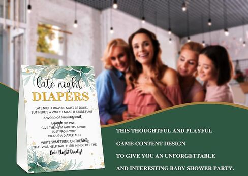 Late Night Diapers Sign, Greenery Note Cards Diaper Thoughts, Late Night Diaper Baby Shower Game Set(1 Standing Sign + 20 Blank Greeting Cards), Gold Foil Baby Shower Party Favor Decor - A05 in Saudi Arabia