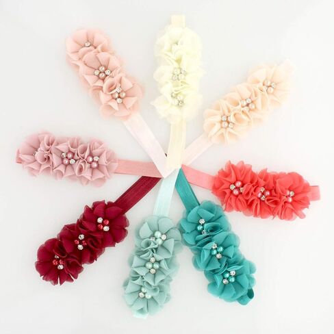 Flower Headbands Baby - Girls - Toddler Fabric Beaded Stretchy Elastic Pair in Saudi Arabia