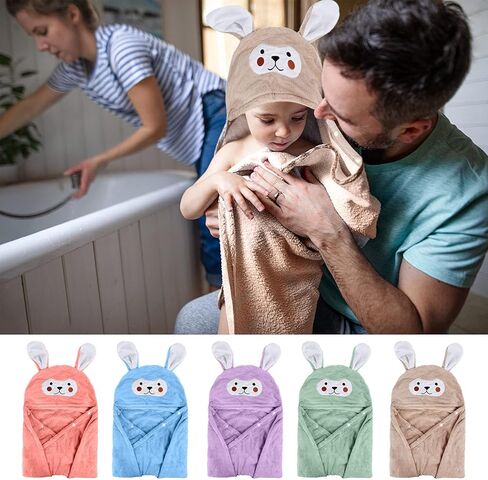 منشفة حمام للأطفال من فانسي وولف، منشفة بغطاء للرأس ناعمة للغاية، بطانية حمام عالية الامتصاص، هدايا استحمام للأطفال الصغار للأولاد والبنات - كبيرة جدًا 28 بوصة × 55 بوصة (أزرق) in Kuwait