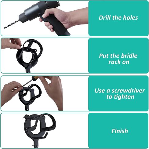 LAJIAOZ 24 قطعة من لجام الحصان، حامل لجام معدني خفيف الوزن، خطاف لجام الحصان، حامل لجام الحصان، شماعات معدنية مع أنابيب وبرغي لمستلزمات حظيرة الخيول (أسود) in Kuwait