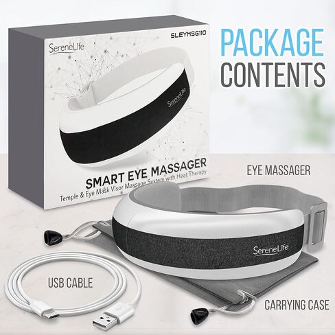 SereneLife Stress Therapy Electric Eye Massager, Vibration Massage Eye Relief, Wireless Digital Mask Machine w/Soothing Music and Relaxing Heat Compress, Built-in Battery & Adjustable Elastic Band in Saudi Arabia