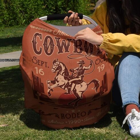 ملصق ركوب رعاة البقر الغربي غطاء مقعد سيارة الطفل، مظلات مقعد السيارة لحديثي الولادة، أغطية الرضاعة الطبيعية ذات خلفية الغسق البني العتيق، عربة التسوق/الكرسي العالي/أغطية عربة الأطفال، 26 × 27.6 بوصة in Kuwait