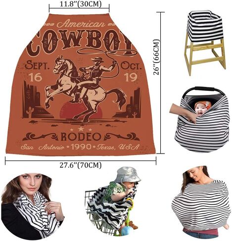 ملصق ركوب رعاة البقر الغربي غطاء مقعد سيارة الطفل، مظلات مقعد السيارة لحديثي الولادة، أغطية الرضاعة الطبيعية ذات خلفية الغسق البني العتيق، عربة التسوق/الكرسي العالي/أغطية عربة الأطفال، 26 × 27.6 بوصة in Kuwait