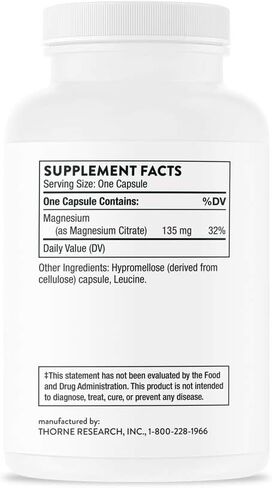 Thorne Research - Magnesium Citrate -To Support Energy Production, Heart and Lung Function, and Metabolism of Sugar and Carbs - 90 Capsules in Kuwait