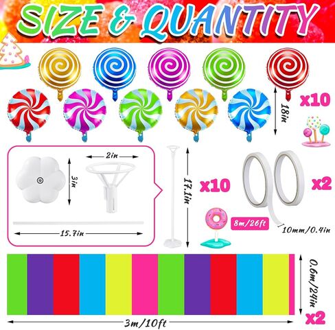 Woanger 24 Pcs Candyland Party Decorations Colorful Polyester Carpet Runner Candyland Runway Rug Sweet Candy Balloons and Balloon Stick Stand with Tape for Candyland Birthday Party Supply in Saudi Arabia
