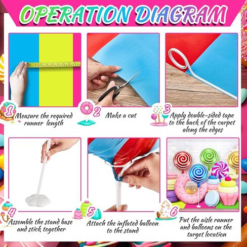 Woanger 24 Pcs Candyland Party Decorations Colorful Polyester Carpet Runner Candyland Runway Rug Sweet Candy Balloons and Balloon Stick Stand with Tape for Candyland Birthday Party Supply in Saudi Arabia
