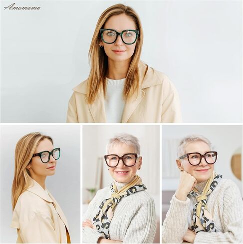 AMOMOMA 3 عبوات نظارات قراءة مربعة كبيرة الحجم للنساء، قارئات الكمبيوتر النسائية الأنيقة الرجعية اللطيفة ذات الضوء الأزرق AM6122 in Kuwait