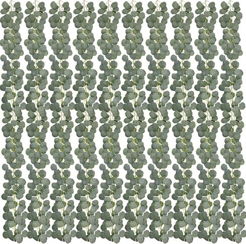 Whonline 10pcs Eucalyptus Garland for Table 60ft Artificial Greenery Garland Eucalyptus Vines Faux Silver Dollar Eucalyptus Leaves Vines Plants for Wedding Arch Wall Garden Decoration in Kuwait