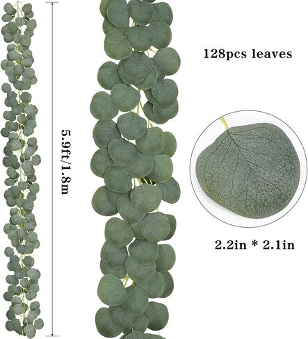 Whonline 10pcs Eucalyptus Garland for Table 60ft Artificial Greenery Garland Eucalyptus Vines Faux Silver Dollar Eucalyptus Leaves Vines Plants for Wedding Arch Wall Garden Decoration in Kuwait