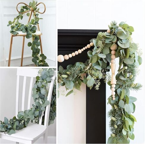Whonline 10pcs Eucalyptus Garland for Table 60ft Artificial Greenery Garland Eucalyptus Vines Faux Silver Dollar Eucalyptus Leaves Vines Plants for Wedding Arch Wall Garden Decoration in Kuwait