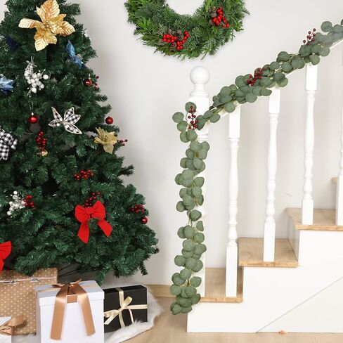 Whonline 10pcs Eucalyptus Garland for Table 60ft Artificial Greenery Garland Eucalyptus Vines Faux Silver Dollar Eucalyptus Leaves Vines Plants for Wedding Arch Wall Garden Decoration in Kuwait