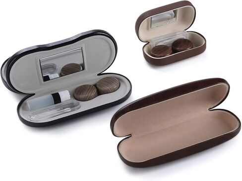 【3 عبوات】مجموعة أدوات سفر وعدسات لاصقة 2 في 1 مع حقيبة نظارات إضافية وحقيبة عدسات لاصقة, بني فاتح, موديرن مينيماليست in Kuwait