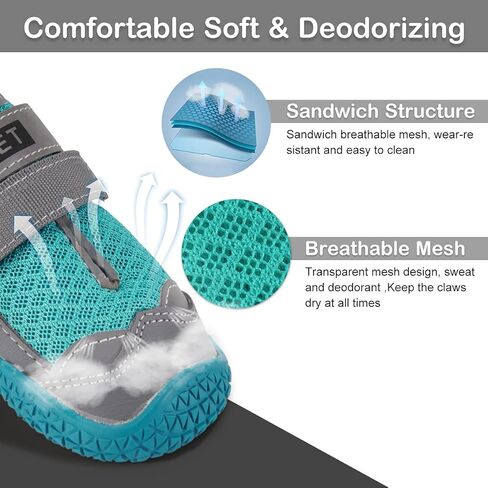 أحذية للكلاب للرصيف الساخن، أحذية للكلاب شبكية مع نعل متين مضاد للانزلاق، أحذية صيفية للكلاب قابلة للتنفس ومتينة مع أشرطة قابلة للتعديل وعاكسة للكلاب الصغيرة والمتوسطة والكبيرة والمشي لمسافات طويلة والركض وحقائب الظهر in Kuwait
