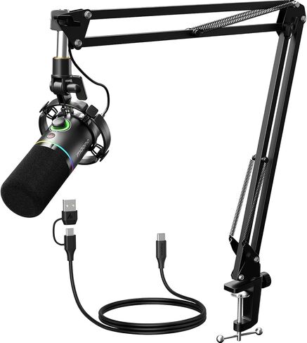 MAONO XLR/USB Dynamic Microphone Kit, RGB Podcast Mic with Software, Mute, Gain Knob, Volume Control, Boom Arm for Streaming, Gaming, Voice-Over, Recording-PD200XS Black in Saudi Arabia