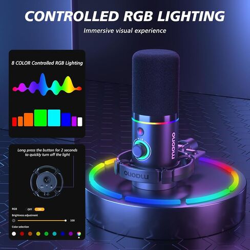 MAONO XLR/USB Dynamic Microphone Kit, RGB Podcast Mic with Software, Mute, Gain Knob, Volume Control, Boom Arm for Streaming, Gaming, Voice-Over, Recording-PD200XS Black in Saudi Arabia
