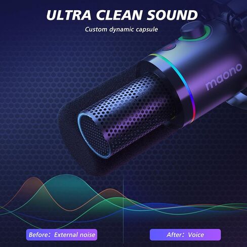 MAONO XLR/USB Dynamic Microphone Kit, RGB Podcast Mic with Software, Mute, Gain Knob, Volume Control, Boom Arm for Streaming, Gaming, Voice-Over, Recording-PD200XS Black in Saudi Arabia