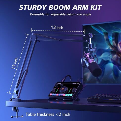 MAONO XLR/USB Dynamic Microphone Kit, RGB Podcast Mic with Software, Mute, Gain Knob, Volume Control, Boom Arm for Streaming, Gaming, Voice-Over, Recording-PD200XS Black in Saudi Arabia