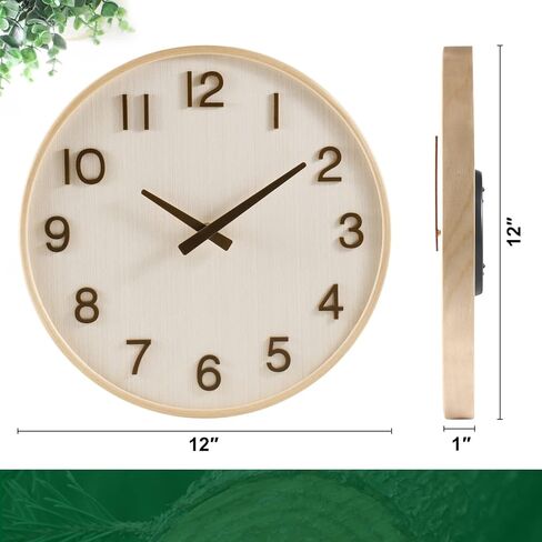 ساعة حائط خشبية حديثة من ونزوم، ديكور وإكسسوارات المطبخ الأحمر مقاس 12 بوصة، ساعات ديكور غير موقوتة تعمل بالبطارية لغرفة المعيشة/غرفة النوم/الحمام/المنزل (غطاء زجاجي) in Kuwait