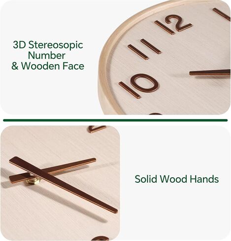 ساعة حائط خشبية حديثة من ونزوم، ديكور وإكسسوارات المطبخ الأحمر مقاس 12 بوصة، ساعات ديكور غير موقوتة تعمل بالبطارية لغرفة المعيشة/غرفة النوم/الحمام/المنزل (غطاء زجاجي) in Kuwait