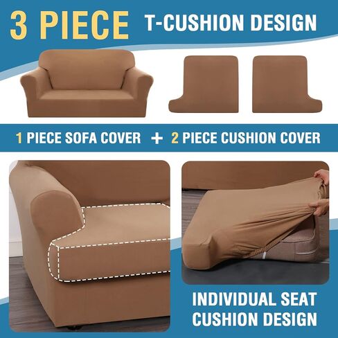 H.VERSAILTEX Sofa Cover 2 Piece T Cushion Armchair Slipcovers Couch Cover for 1 Cushion Couch Non Slip Super Stretch Soft Washable Furniture Protector with 1 Individual T Cushion Covers, Ivory in Kuwait