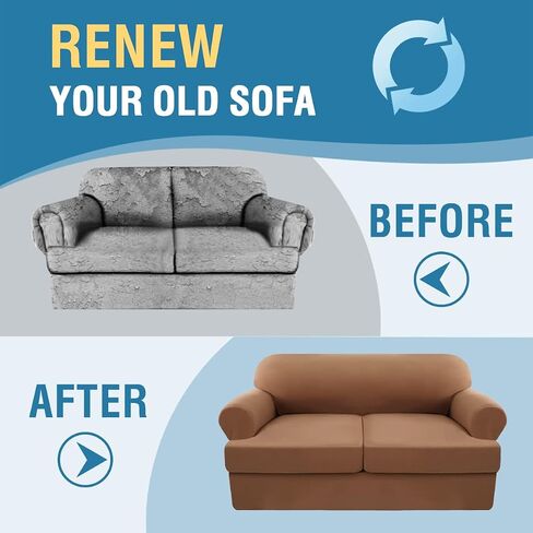 H.VERSAILTEX Sofa Cover 2 Piece T Cushion Armchair Slipcovers Couch Cover for 1 Cushion Couch Non Slip Super Stretch Soft Washable Furniture Protector with 1 Individual T Cushion Covers, Ivory in Kuwait