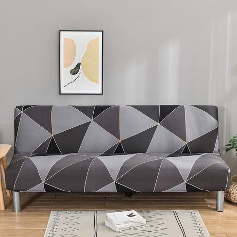 MIFXIN Armless Futon Slipcover Folding Sofa Cover Stretch Elastic Washable 3 Seat Futon Sofa Bed Couch Furniture Protector for Living Room Kids Pets (Black White) in Kuwait