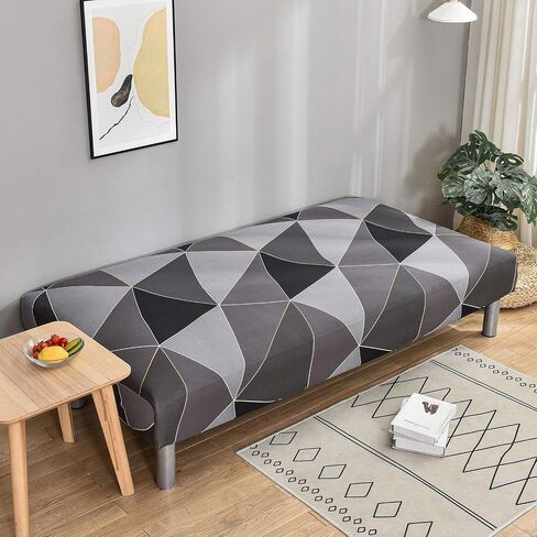 MIFXIN Armless Futon Slipcover Folding Sofa Cover Stretch Elastic Washable 3 Seat Futon Sofa Bed Couch Furniture Protector for Living Room Kids Pets (Black White) in Kuwait