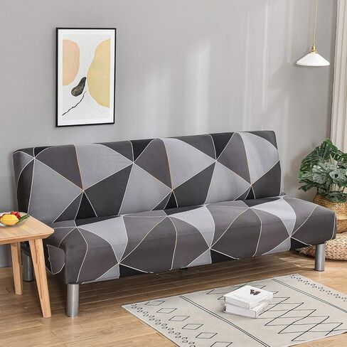 MIFXIN Armless Futon Slipcover Folding Sofa Cover Stretch Elastic Washable 3 Seat Futon Sofa Bed Couch Furniture Protector for Living Room Kids Pets (Black White) in Kuwait