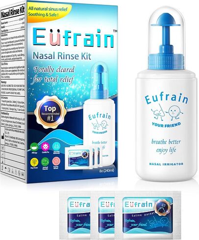 زجاجة شطف الجيوب الأنفية من Eufrain Neti Pot Sinus Rinse Nasal Wash نظام الري للبالغين والأطفال مع 30 عبوة مالحة تخفف احتقان الأنف والتهيج الناتج عن البرد والأنفلونزا والحساسية in Saudi Arabia
