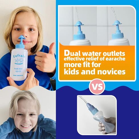 زجاجة شطف الجيوب الأنفية من Eufrain Neti Pot Sinus Rinse Nasal Wash نظام الري للبالغين والأطفال مع 30 عبوة مالحة تخفف احتقان الأنف والتهيج الناتج عن البرد والأنفلونزا والحساسية in Saudi Arabia