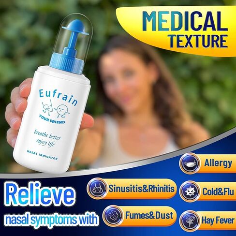 زجاجة شطف الجيوب الأنفية من Eufrain Neti Pot Sinus Rinse Nasal Wash نظام الري للبالغين والأطفال مع 30 عبوة مالحة تخفف احتقان الأنف والتهيج الناتج عن البرد والأنفلونزا والحساسية in Saudi Arabia