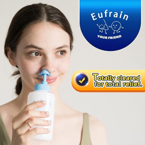 زجاجة شطف الجيوب الأنفية من Eufrain Neti Pot Sinus Rinse Nasal Wash نظام الري للبالغين والأطفال مع 30 عبوة مالحة تخفف احتقان الأنف والتهيج الناتج عن البرد والأنفلونزا والحساسية in Saudi Arabia