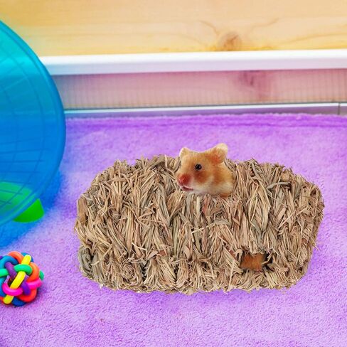STOBOK Gerbil Toys Hamster Grass Tunnel Hideout Straw Tunnel Woven Guinea Pigs Hideaway Hamsger House Wicker Grass Pet Straw Hut for Dwarf Rabbits Ferret Mice Rat Hamster House in Saudi Arabia
