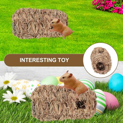 STOBOK Gerbil Toys Hamster Grass Tunnel Hideout Straw Tunnel Woven Guinea Pigs Hideaway Hamsger House Wicker Grass Pet Straw Hut for Dwarf Rabbits Ferret Mice Rat Hamster House in Saudi Arabia