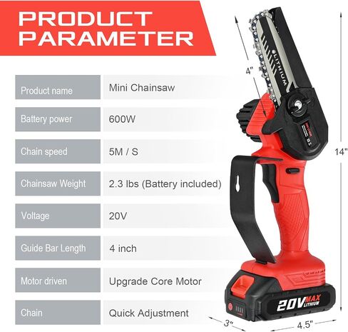 Mini Chainsaw 4-Inch Cordless | Portable Electric Chainsaw |Battery Powered Chainsaw Kit | Super Compact Chain Saw | Handheld Small Chainsaw Pruning Shears Garden for Tree Wood Cuttin [2024 UPGRADE] in Saudi Arabia