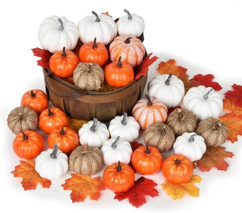 ارتيفلير 78 قطعة من اليقطين الاصطناعي لتزيين حصاد الخريف، 28 قطعة من اليقطين الخريف و50 قطعة من اوراق القيقب للخريف وعيد الشكر والحصاد وديكور المنزل in Kuwait