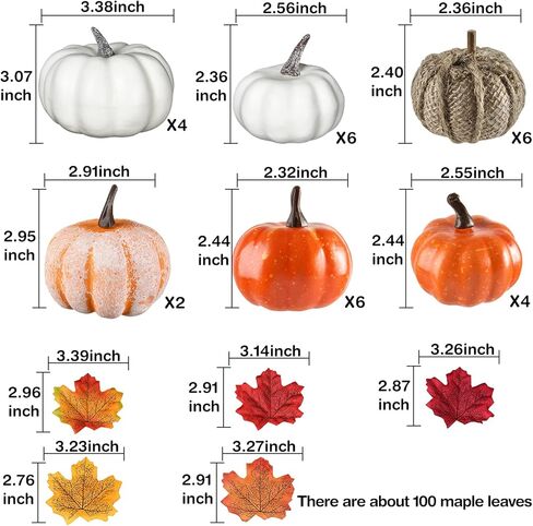 ارتيفلير 78 قطعة من اليقطين الاصطناعي لتزيين حصاد الخريف، 28 قطعة من اليقطين الخريف و50 قطعة من اوراق القيقب للخريف وعيد الشكر والحصاد وديكور المنزل in Kuwait