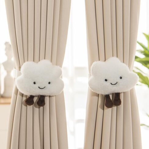2PACK Snap-Fit Cartoon Cloud Curtain Tiebacks Hook Holdbacks Cute Curtain Holdbacks Rope for Baby Kid Girls Living Room Bedroom Nursery Decor Home Office Decorative (White) in Kuwait