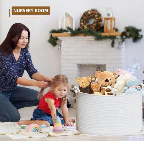 Norheirui Extra Large Blanket Basket 19.7"x13.1"x11.1", Woven Baby Laundry Hamper, Cotton Rope Blanket Basket for Nursery, Living Room, Laundry, Bedroom, Delicate Handle, White in Kuwait
