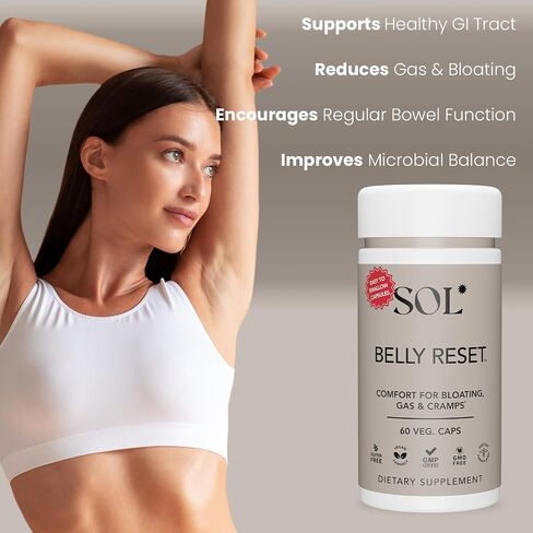 Sol Nutrition Belly Reset - Probiotics for Digestive Health, Probiotic Nutritional Supplements, Aids Digestive Enzymes, Supports Healthy GI Tract & Regular Bowel Function, Easy-to-Swallow 60 Capsules in Saudi Arabia