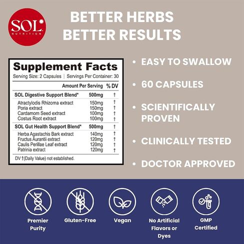 Sol Nutrition Belly Reset - Probiotics for Digestive Health, Probiotic Nutritional Supplements, Aids Digestive Enzymes, Supports Healthy GI Tract & Regular Bowel Function, Easy-to-Swallow 60 Capsules in Saudi Arabia
