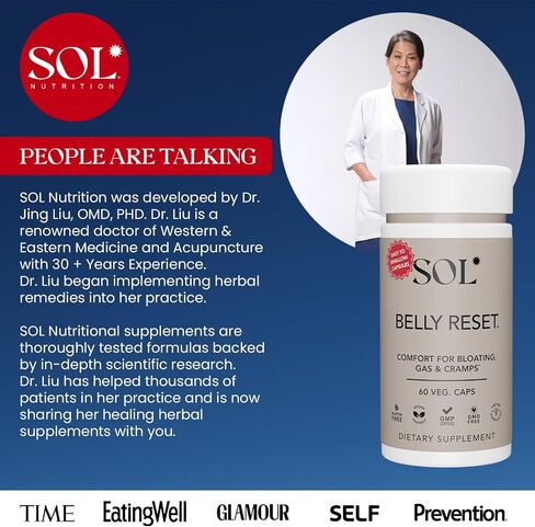 Sol Nutrition Belly Reset - Probiotics for Digestive Health, Probiotic Nutritional Supplements, Aids Digestive Enzymes, Supports Healthy GI Tract & Regular Bowel Function, Easy-to-Swallow 60 Capsules in Saudi Arabia