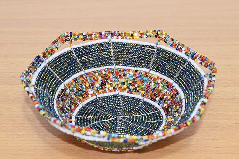 وعاء سلكي أفريقي صغير مطرز - وعاء مجوهرات ماساي - مصنوع يدويًا في كينيا - 6 بوصات، أخضر معدني in Kuwait